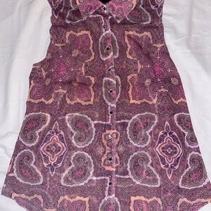 INC International Concepts Pink Paisley Button-Down Sleeveless Top
